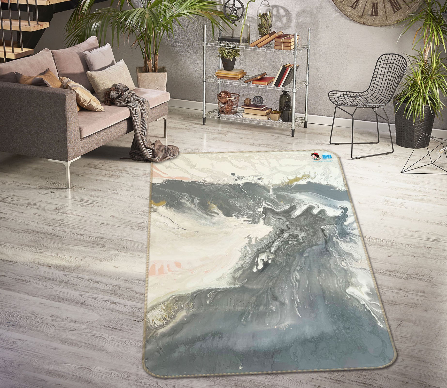 3D Ink Smudge 3045 Skromova Marina Rug Non Slip Rug Mat