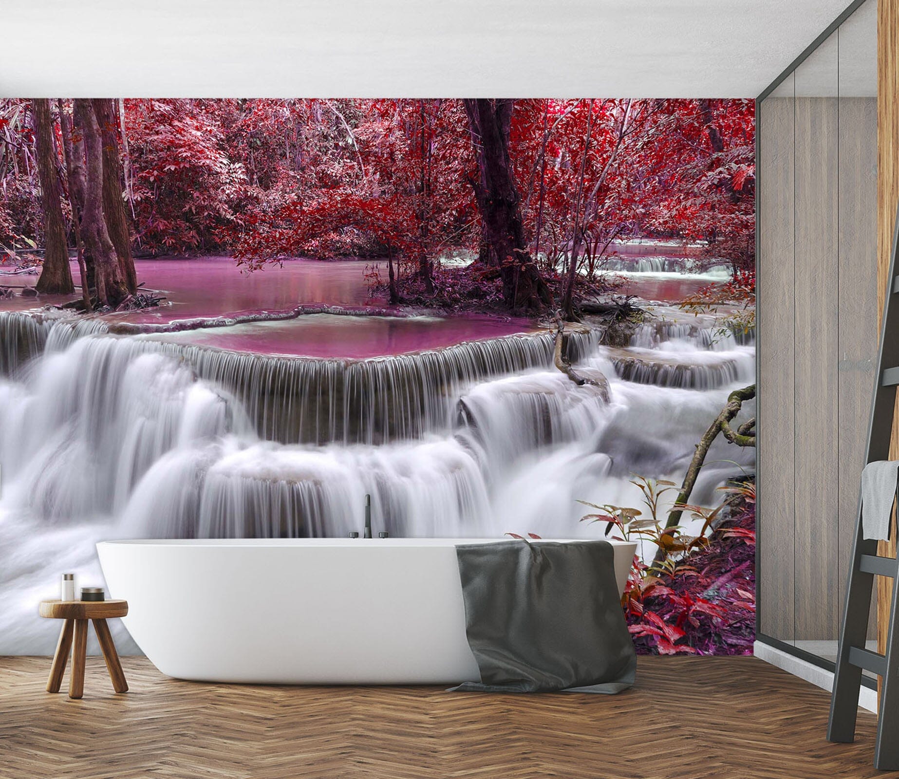 3D Waterfall Red 095 Wall Murals Wallpaper AJ Wallpaper 2 