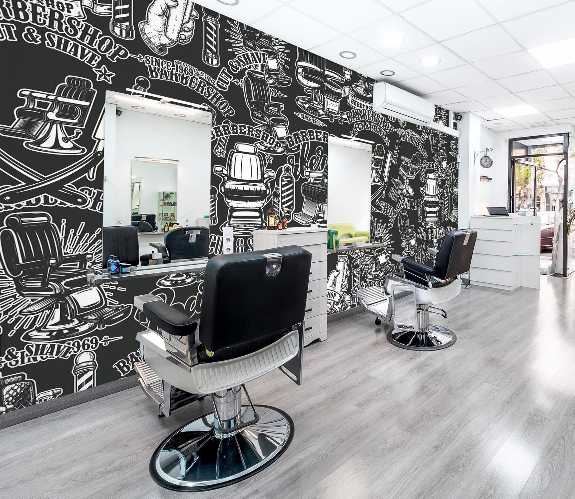 3D Barber Chair Pattern 115183 Barber Shop Wall Murals