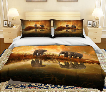 3D Sunset River Elephant 001 Bed Pillowcases Quilt