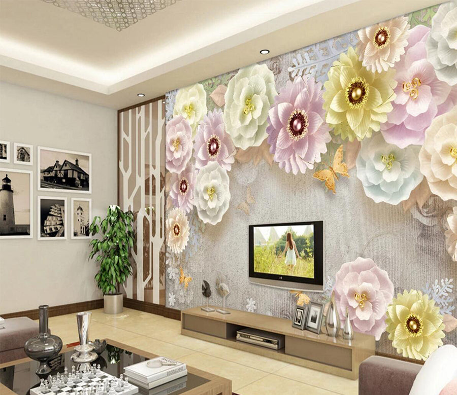 3D Yellow Peony WC761 Wall Murals