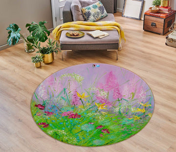 3D Green Grass Flower 796 Skromova Marina Rug Round Non Slip Rug Mat