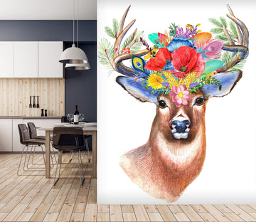 3D Deer Flower 122 Wall Murals