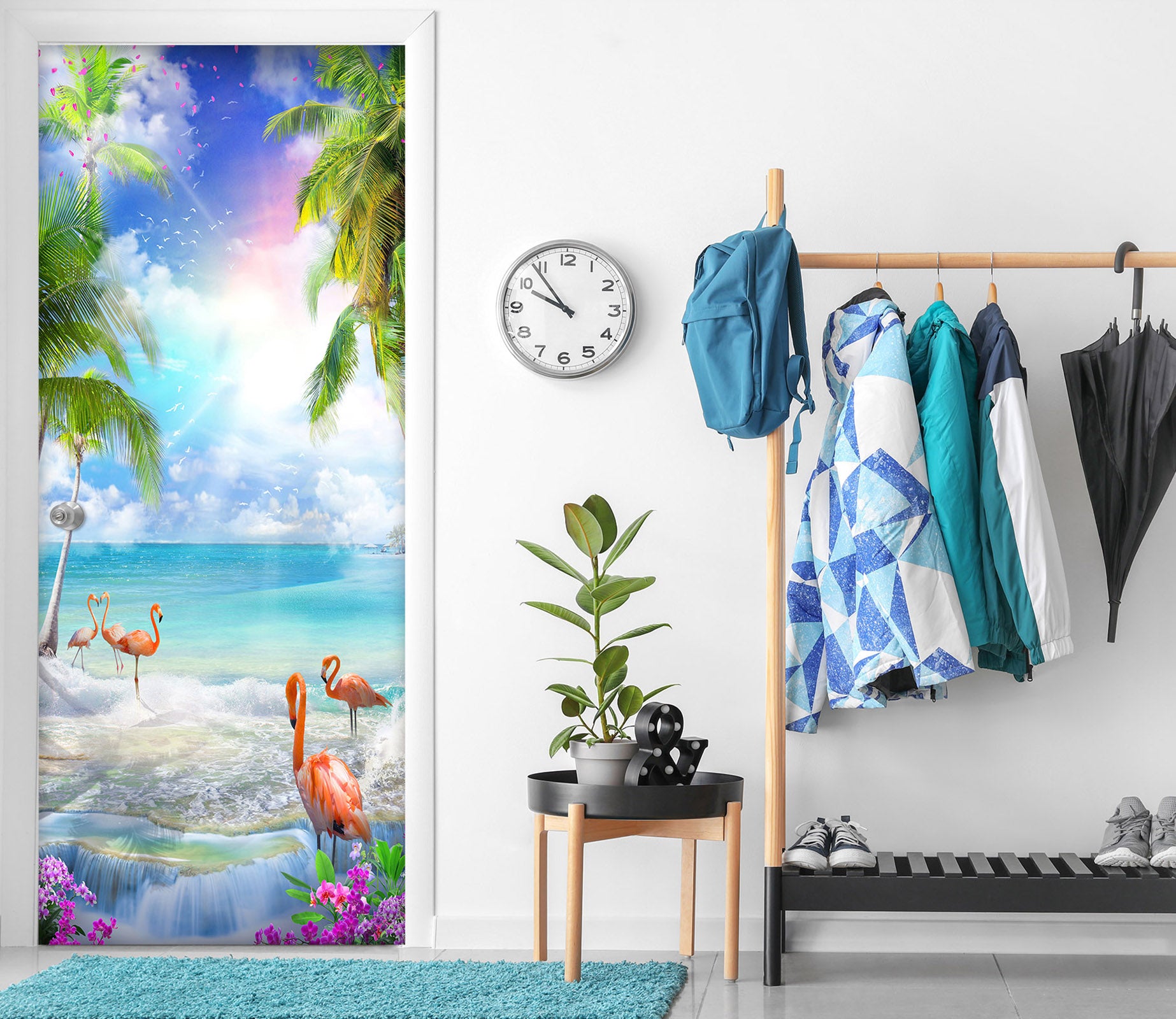 3D Seaside Flamingo 22189 Door Mural