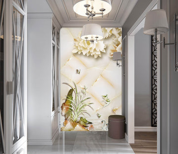 3D White Flowers 1845 Wall Murals