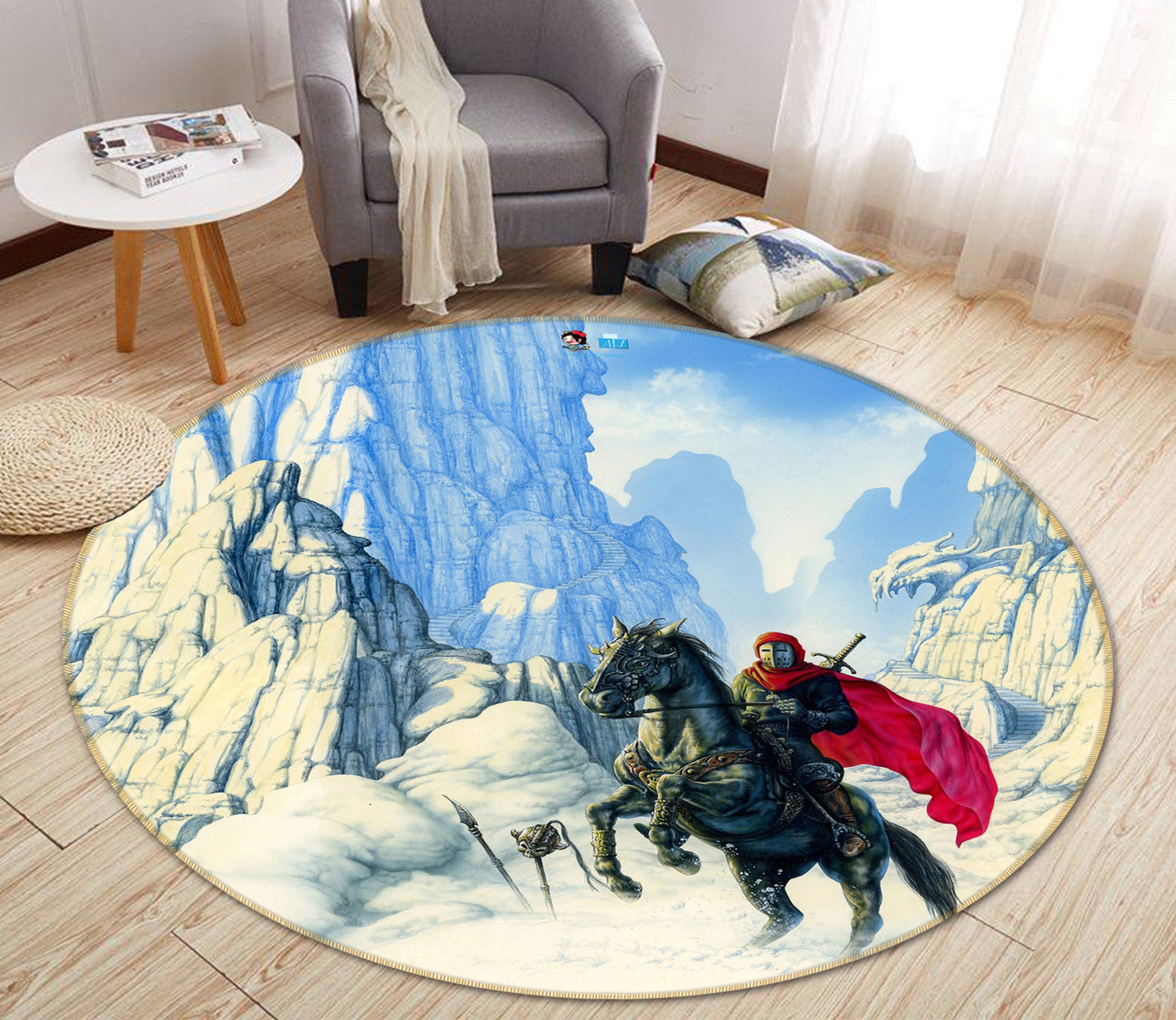 3D Rock Knight 6056 Ciruelo Rug Round Non Slip Rug Mat