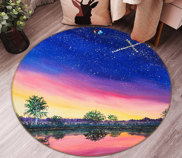 3D Starry Sky Lake Tree 18142 Marina Zotova Rug Round Non Slip Rug Mat