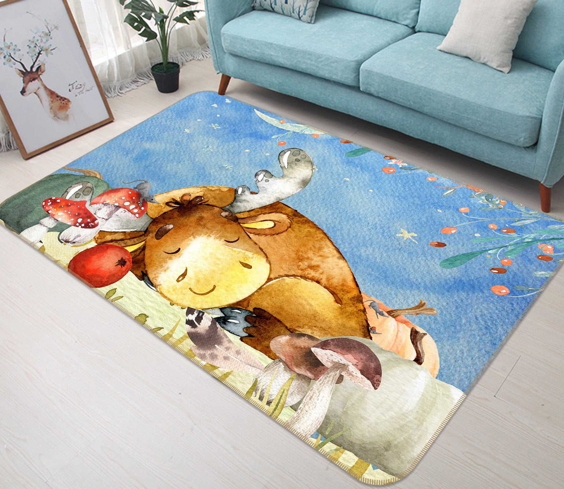 3D Reindeer Mouse 050 Uta Naumann Rug Non Slip Rug Mat