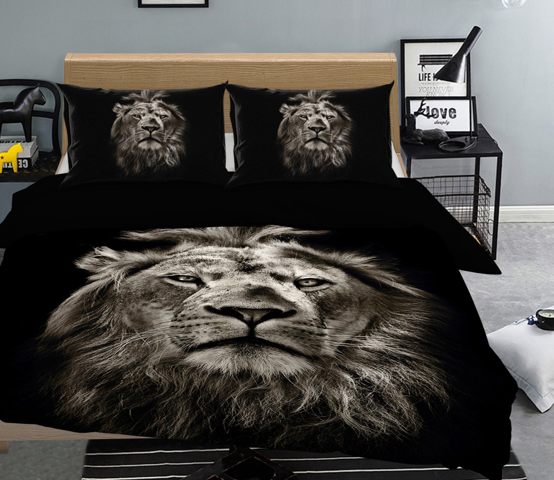 3D Black Lion 100 Bed Pillowcases Quilt