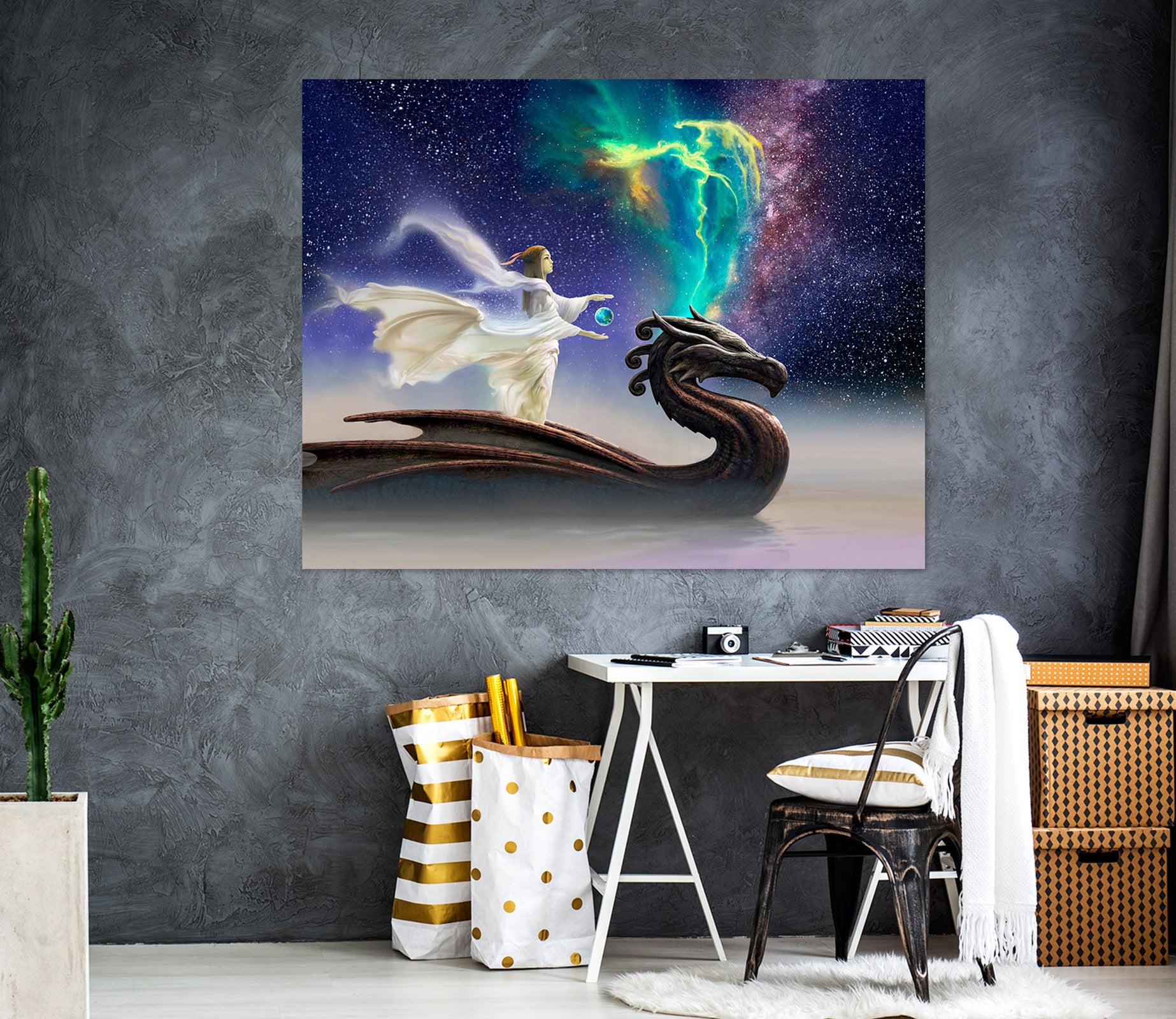 3D Starry Sky Woman Dragon 8071 Ciruelo Wall Sticker