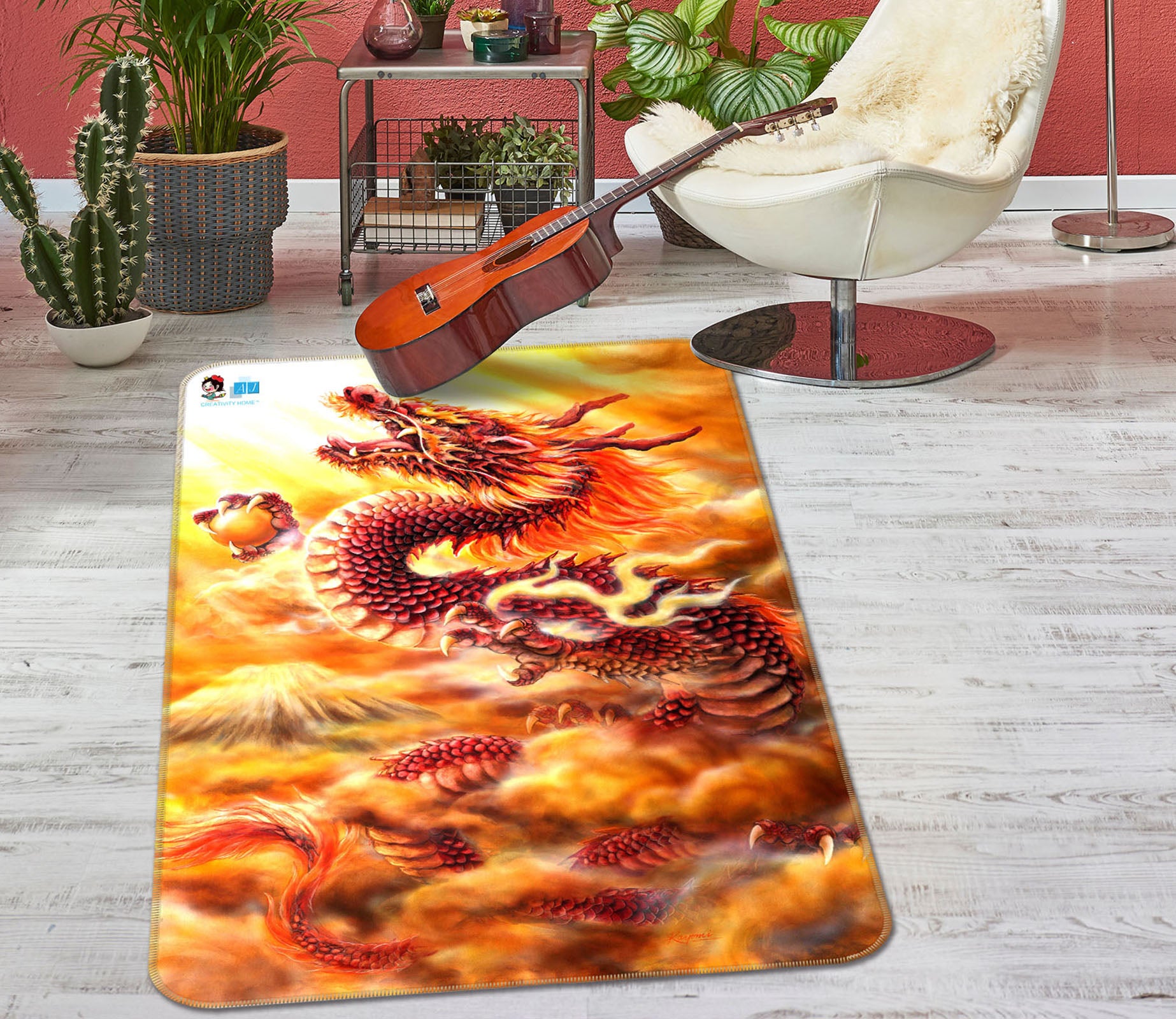 3D Red Dragon 5767 Kayomi Harai Rug Non Slip Rug Mat