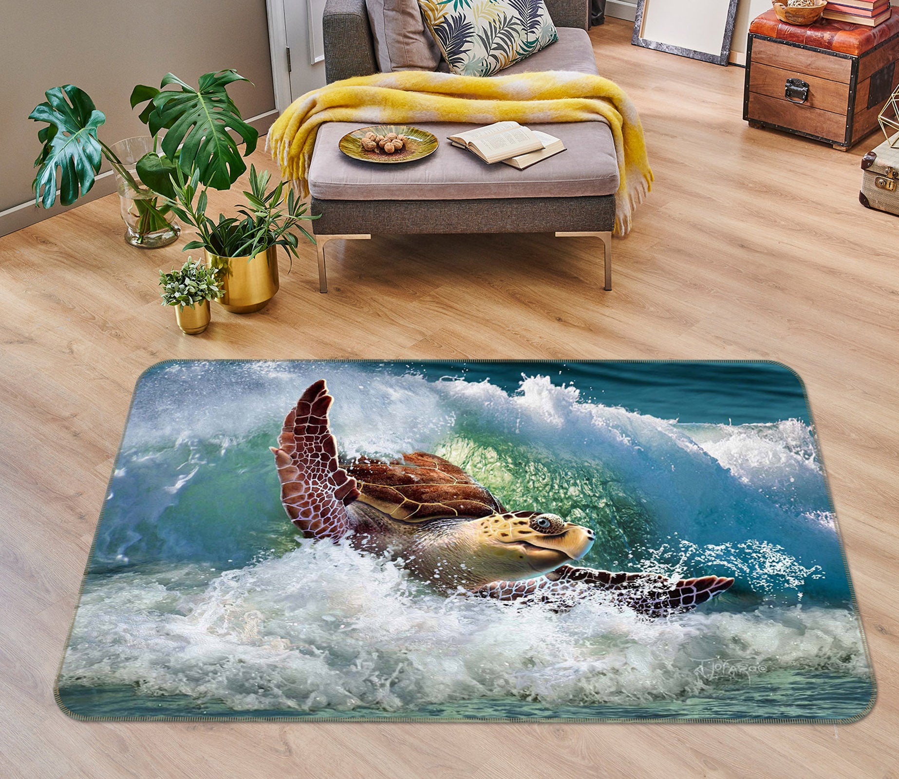 3D Waves Sea Turtle 83084 Jerry LoFaro Rug Non Slip Rug Mat