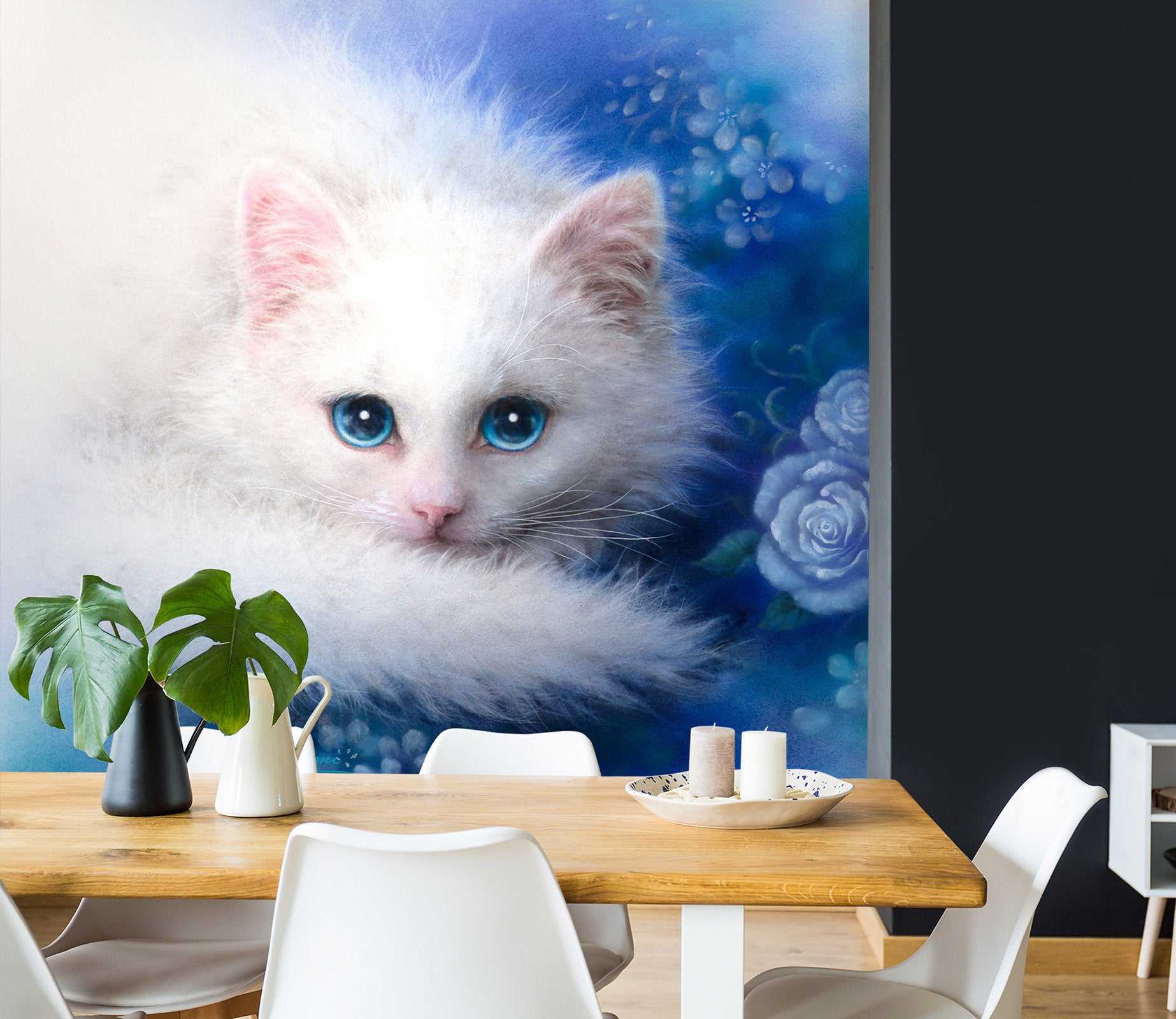 3D White Cat 5450 Kayomi Harai Wall Mural Wall Murals