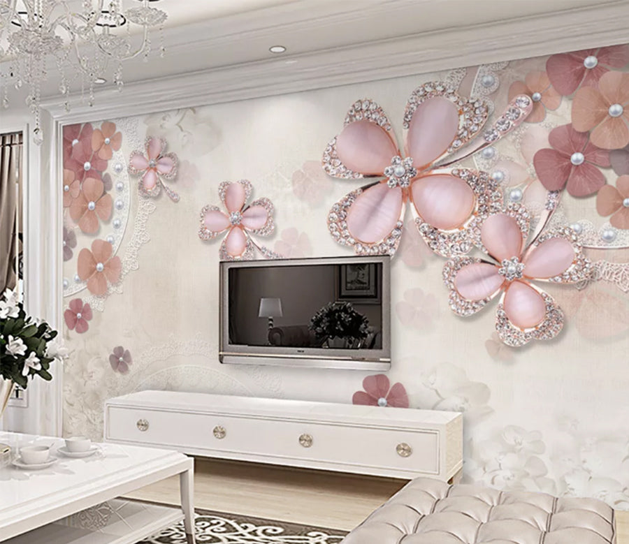 3D Pink Diamond Flower WC233 Wall Murals