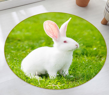 3D White Rabbit 38004 Animal Round Non Slip Rug Mat