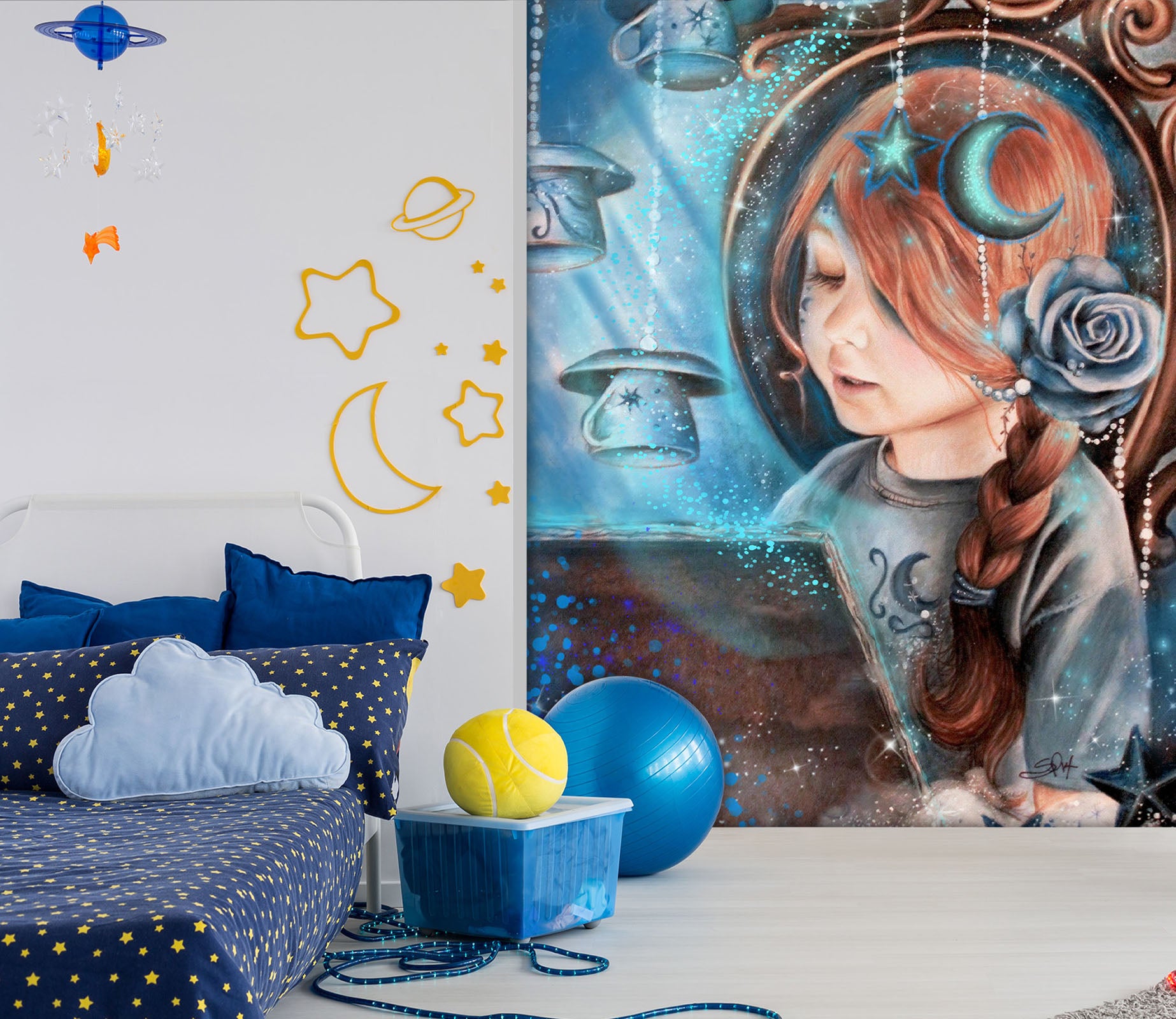 3D Moon Cup Girl 8461 Sheena Pike Wall Mural Wall Murals