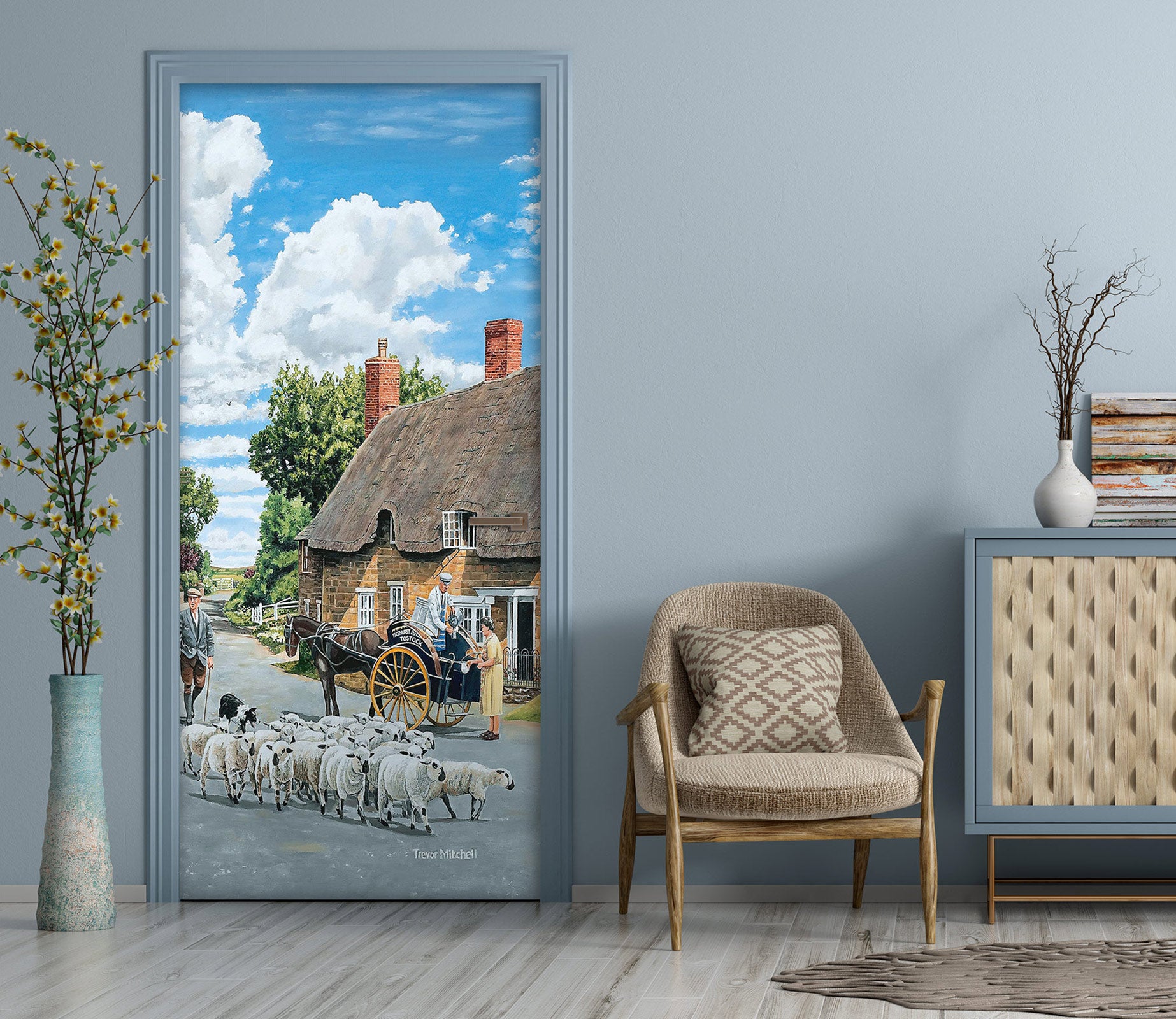 3D Flock Sheep Village 103190 Trevor Mitchell Door Mural