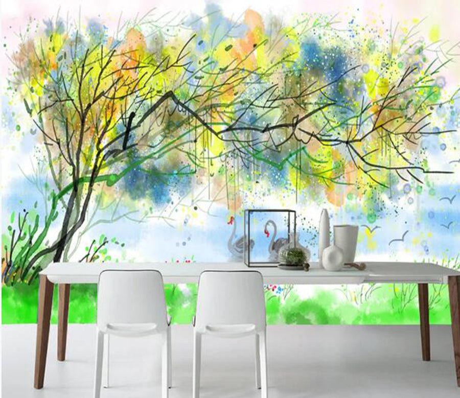 3D Graffiti Tree Swan WC788 Wall Murals