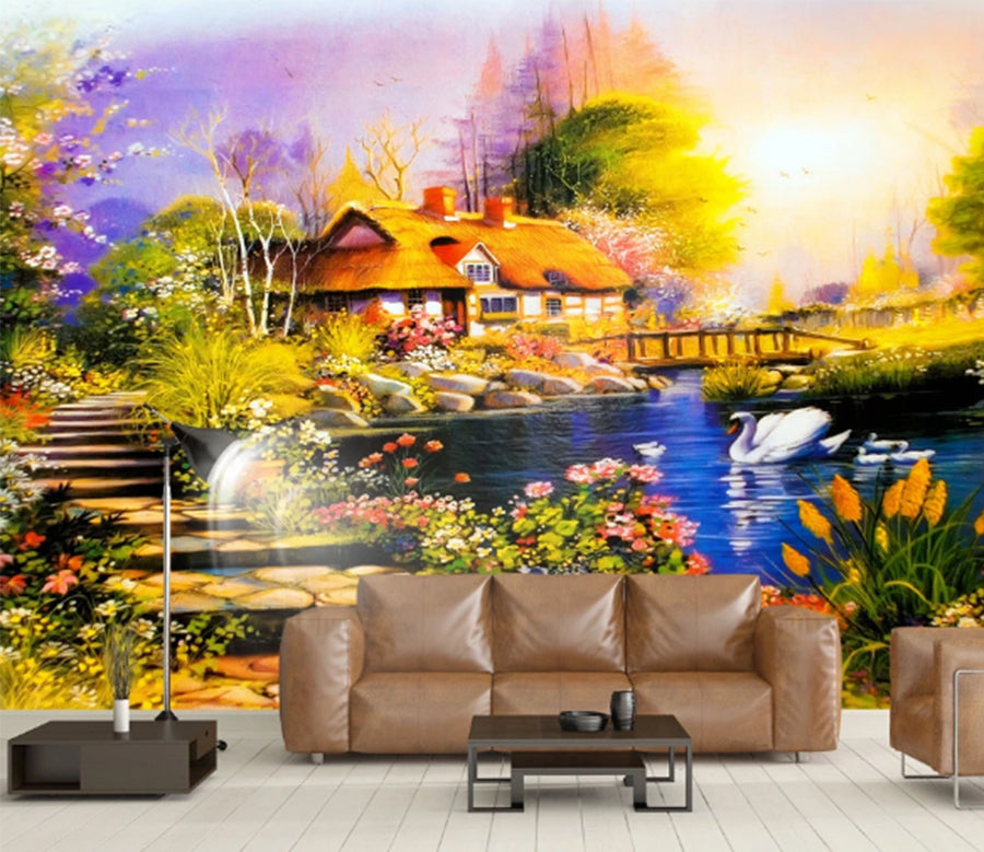 3D House Swan WC923 Wall Murals