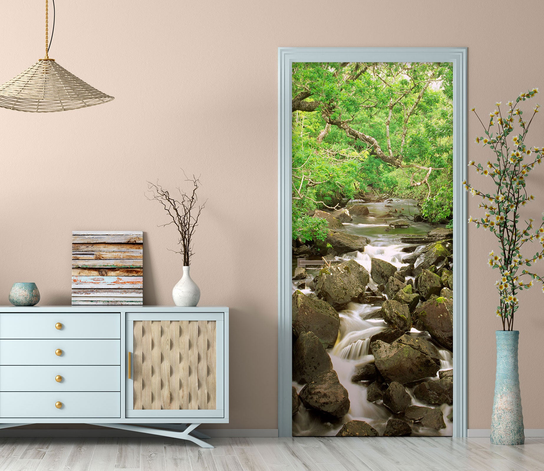 3D Stone Stream Water 23058 Door Mural