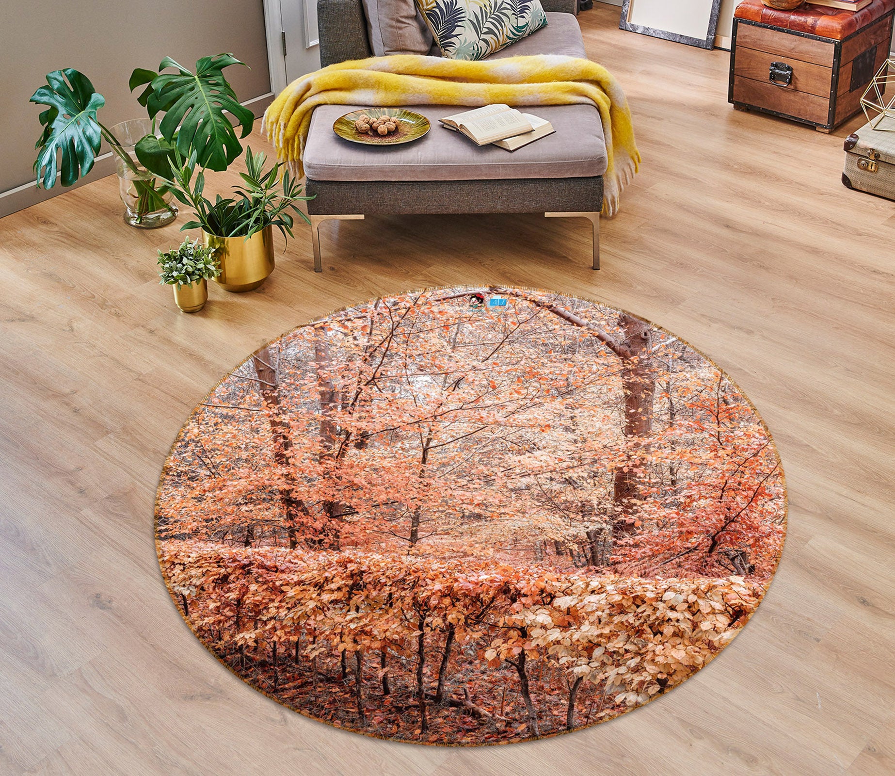 3D Autumn Woods 7334 Assaf Frank Rug Round Non Slip Rug Mat