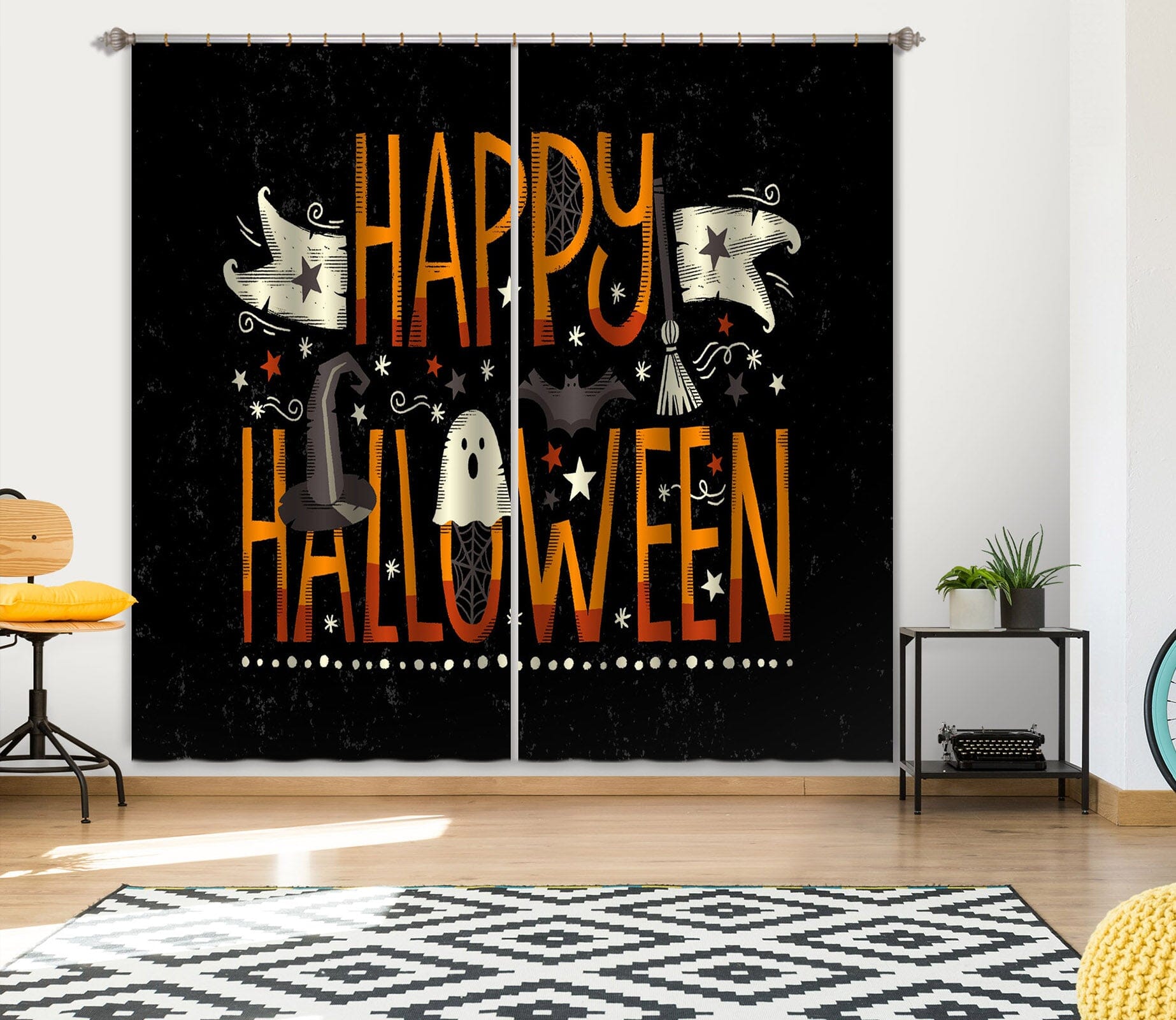 3D Ghost Hat Festival 030 Halloween Curtains Drapes Curtains AJ Creativity Home 