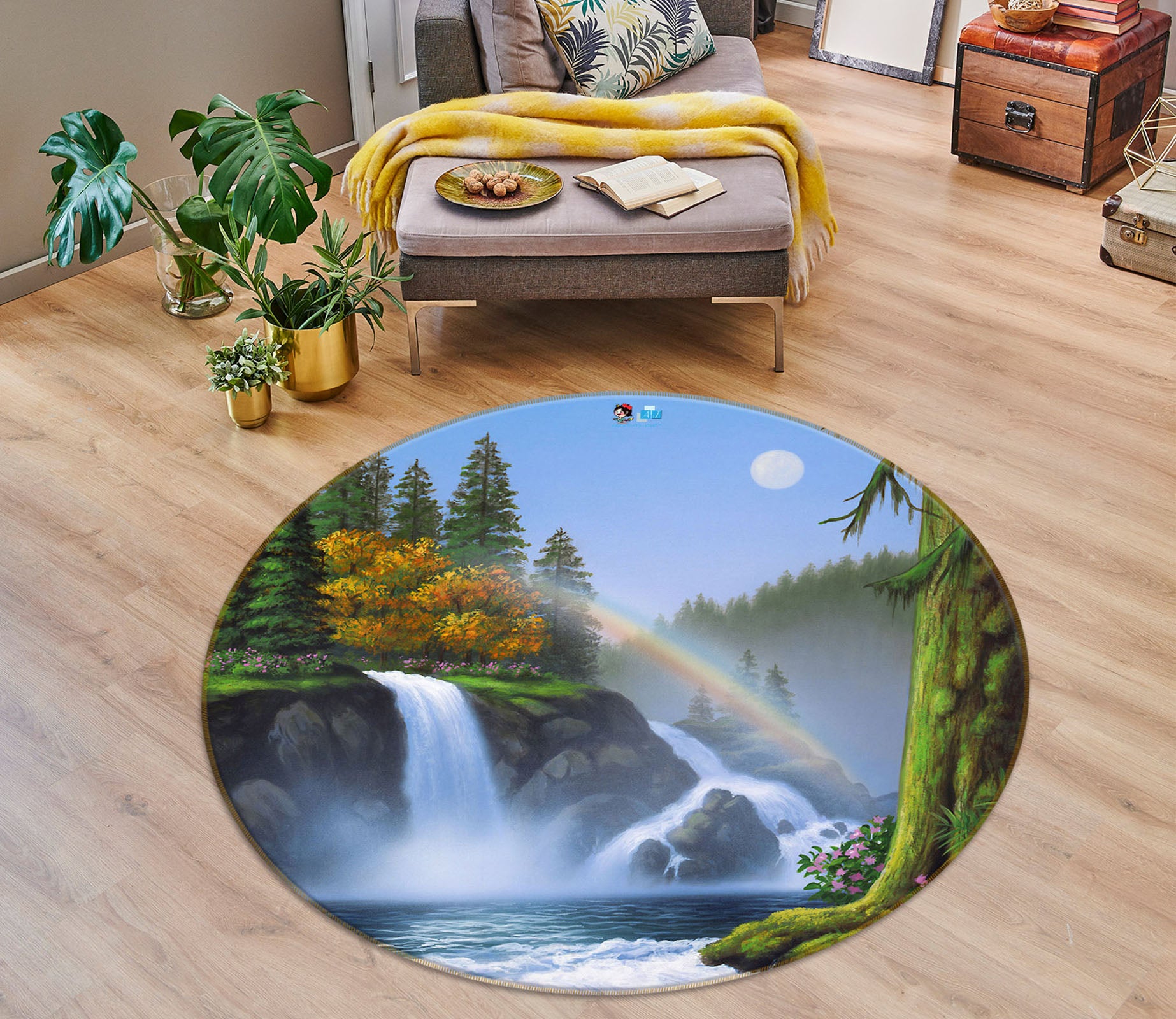 3D Waterfall 83149 Jerry LoFaro Rug Round Non Slip Rug Mat