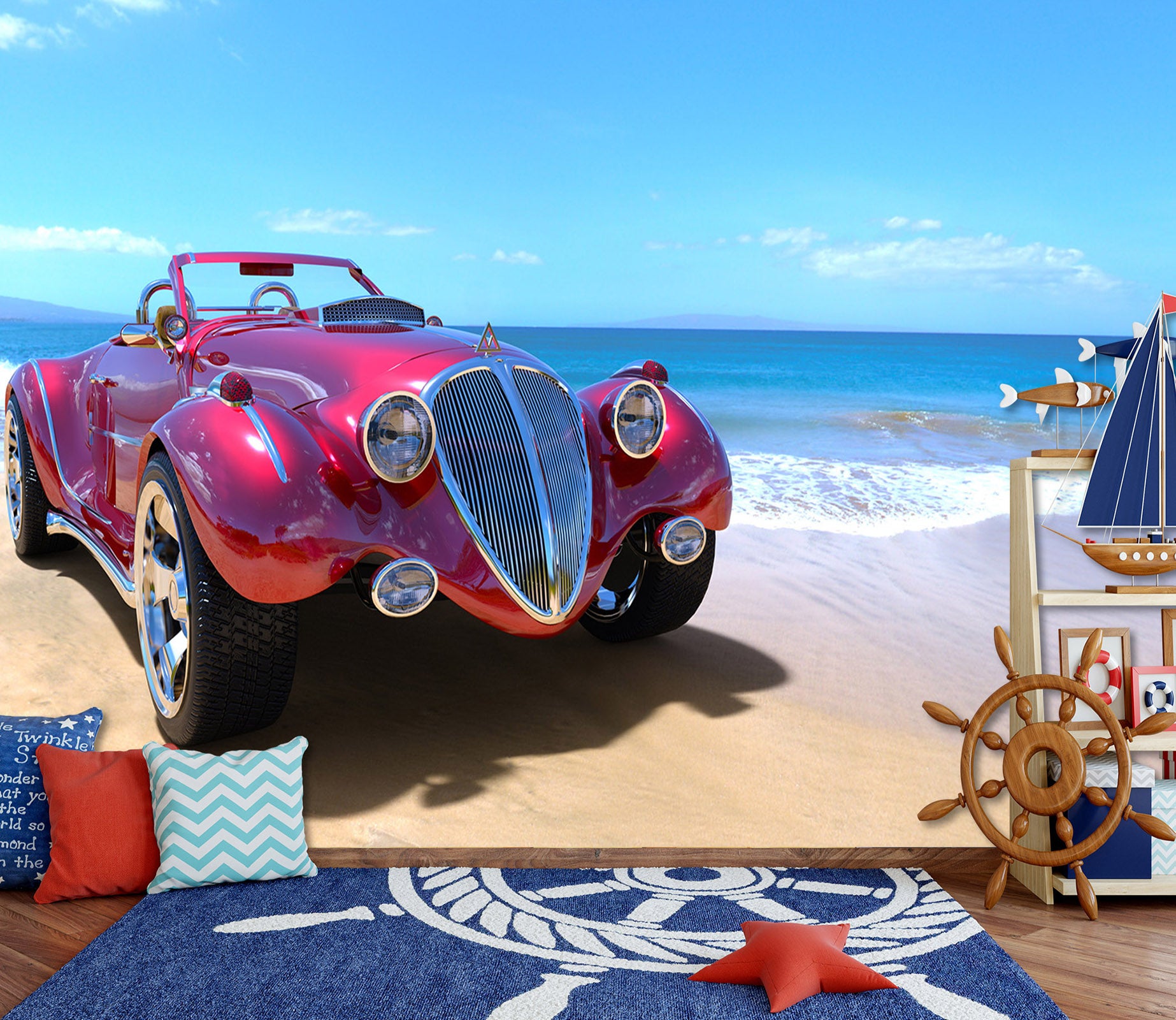 3D Luxury Car Beach 340 Vehicle Wall Murals