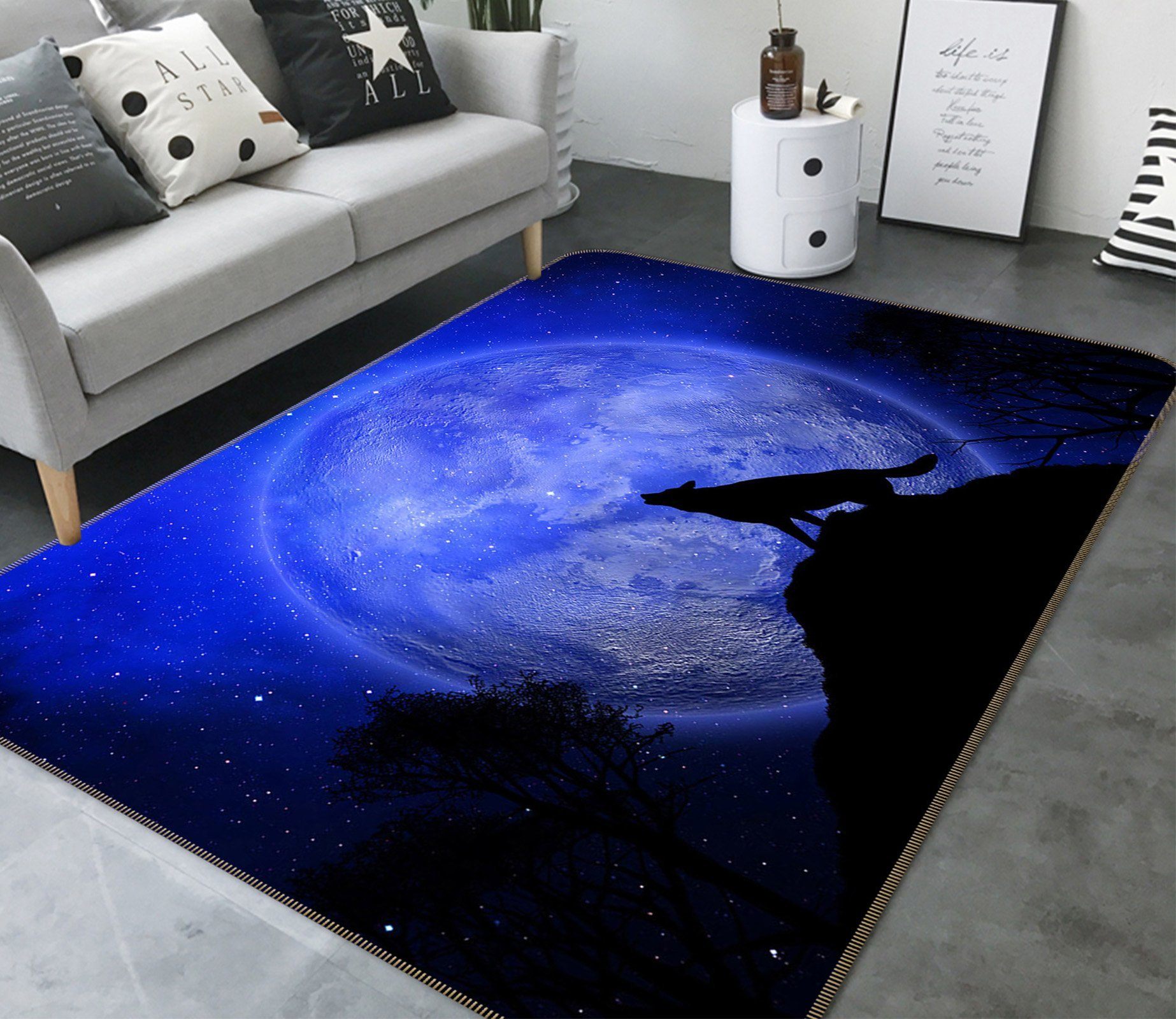 3D Moon Wolf 210 Animal Non Slip Rug Mat Mat AJ Creativity Home 