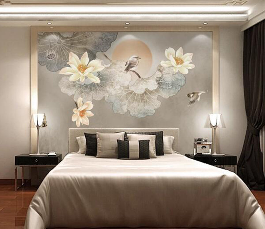 3D Lotus Sparrow WC1410 Wall Murals