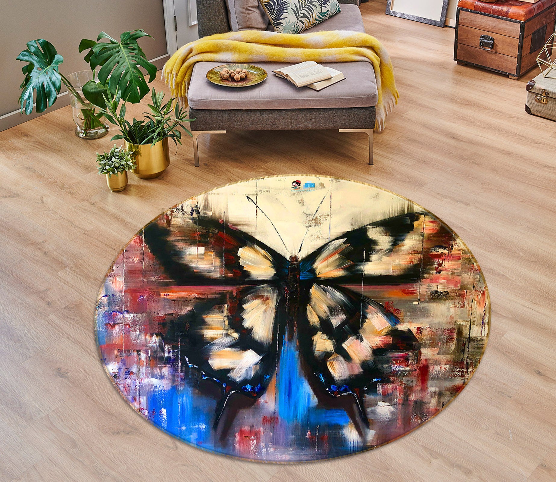 3D Vintage Painted Butterfly 891 Skromova Marina Rug Round Non Slip Rug Mat