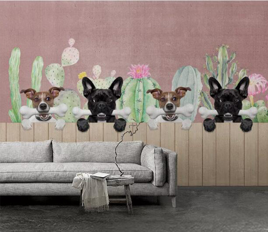 3D Puppy Cactus WC1131 Wall Murals