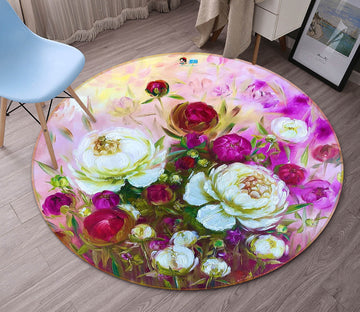 3D Painted Flowers 926 Skromova Marina Rug Round Non Slip Rug Mat