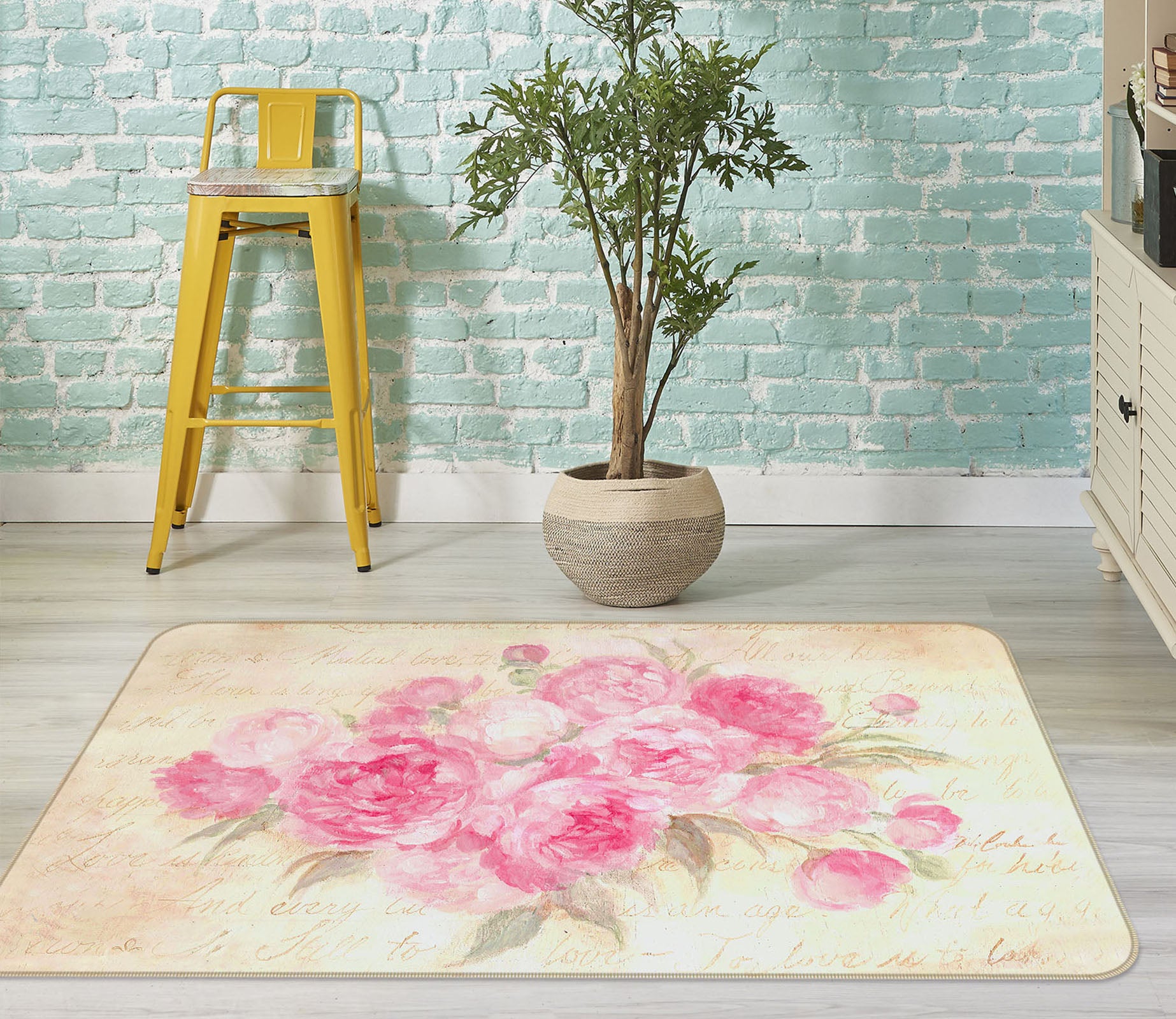 3D Pink Peony 1156 Debi Coules Rug Non Slip Rug Mat