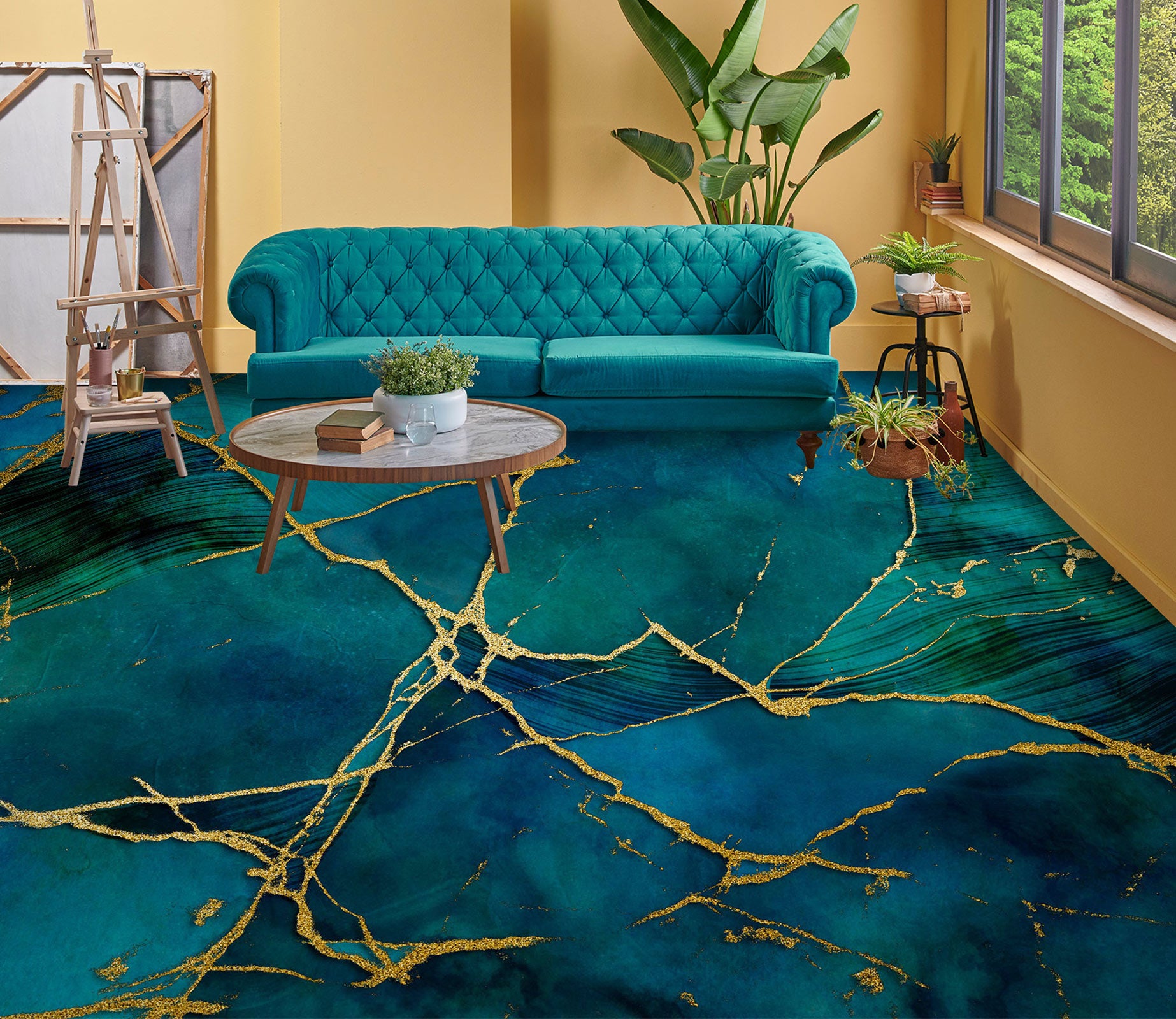 3D Green Pattern Golden Crack 102139 Andrea Haase Floor Mural