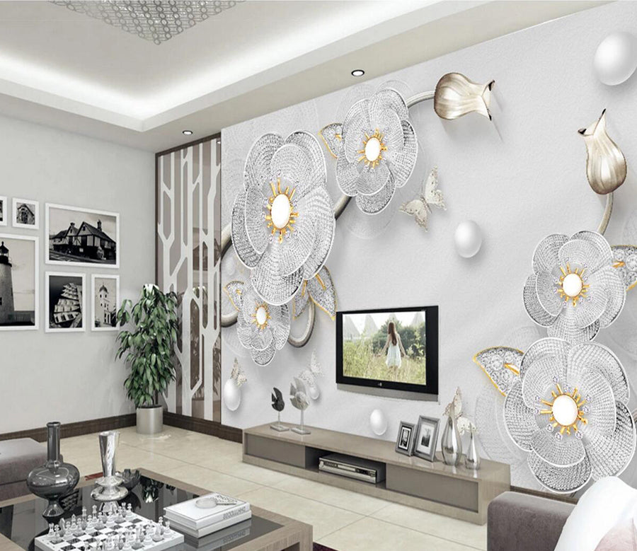 3D Pearl Flower WC738 Wall Murals