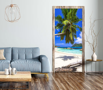 3D Coconut Tree Beach 23181 Door Mural