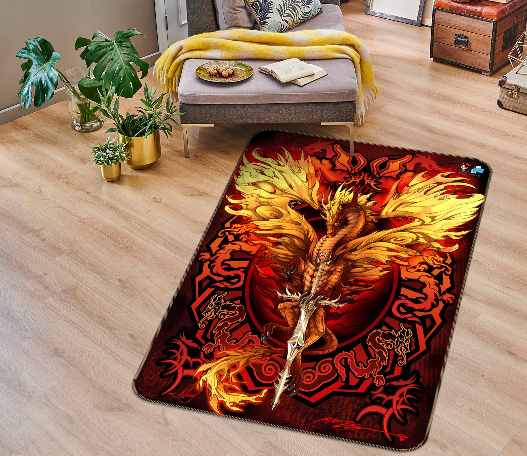 3D Dragon Pattern 8238 Ruth Thompson Rug Non Slip Rug Mat