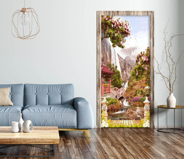 3D Flower Bush Mountain 22109 Door Mural