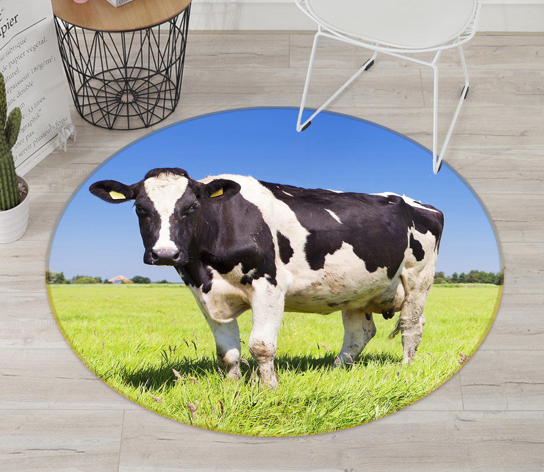 3D Cows 38034 Animal Round Non Slip Rug Mat