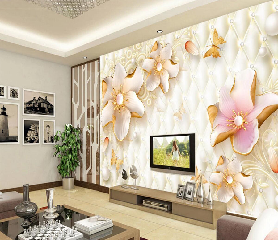 3D Yellow Peony WC691 Wall Murals