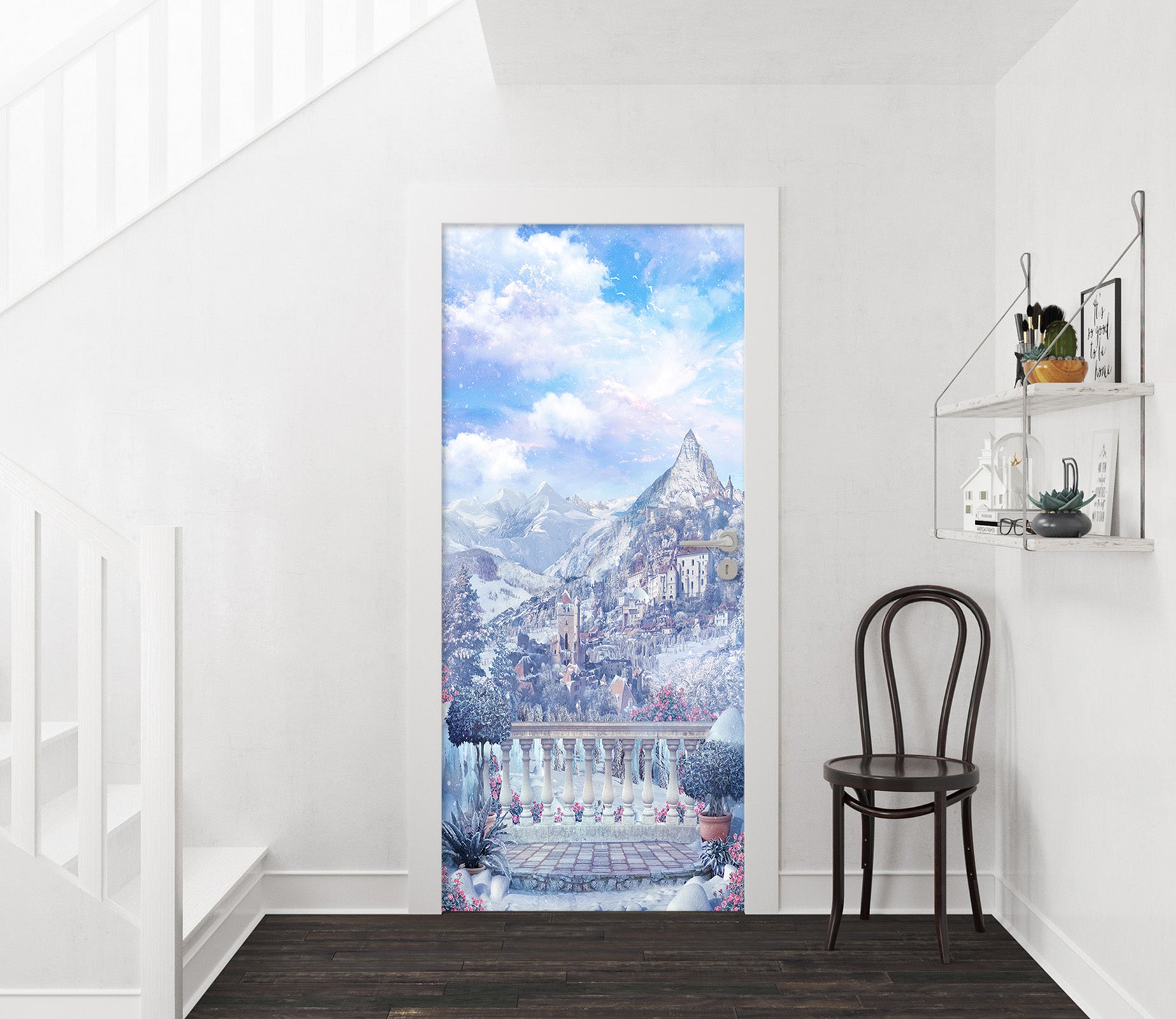 3D Mountain Houses 22177 Door Mural