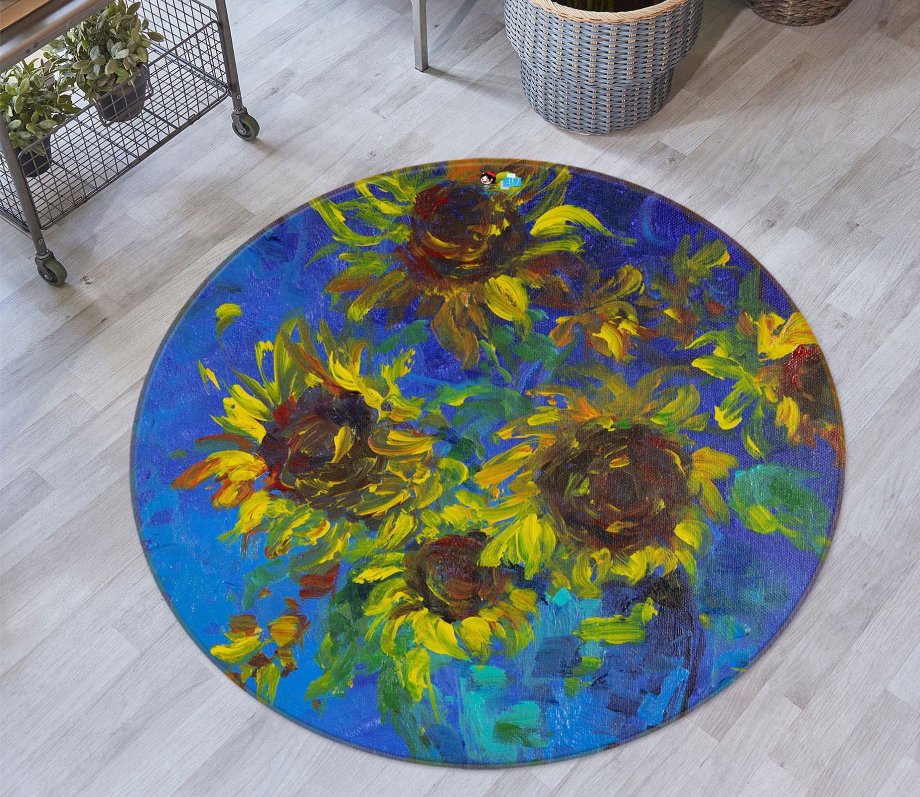 3D Sunflower Bush 1117 Debi Coules Rug Round Non Slip Rug Mat