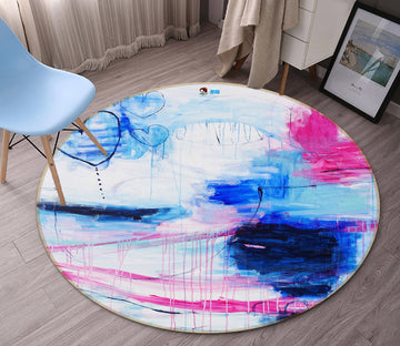 3D Blue Pink Love 1399 Misako Chida Rug Round Non Slip Rug Mat