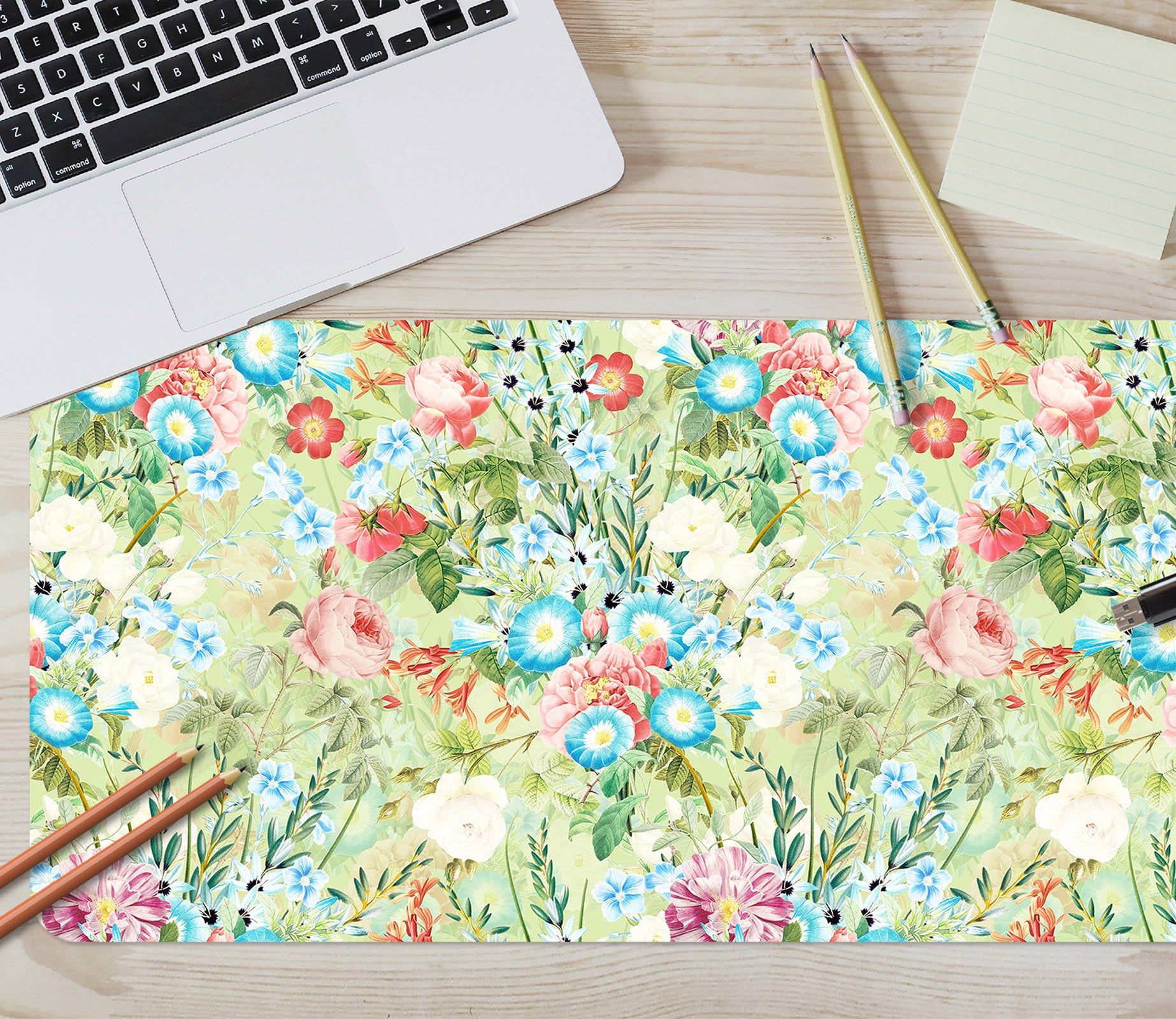 3D Blue Pink Flower Bush 120184 Uta Naumann Desk Mat