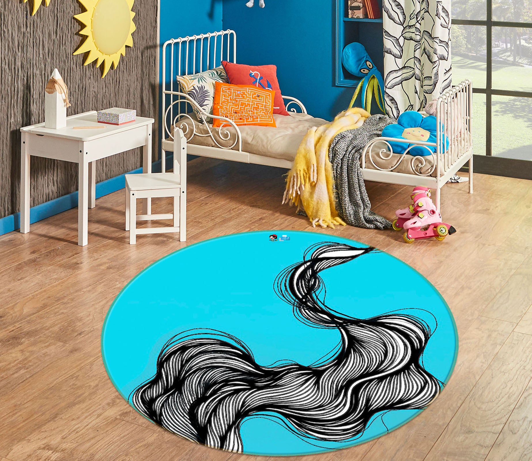 3D Black Lines 8234 Jacqueline Reynoso Rug Round Non Slip Rug Mat