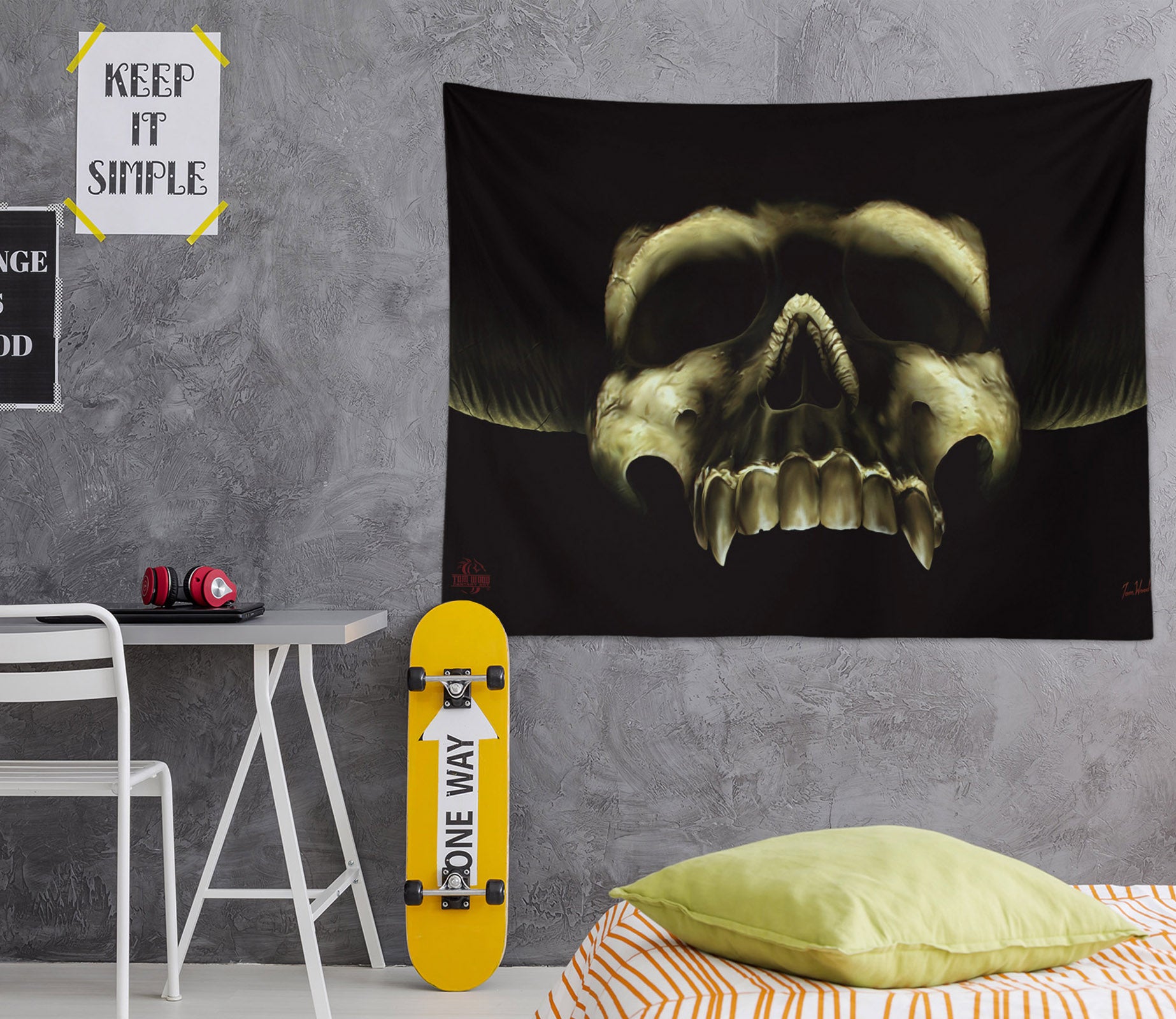 3D Skull 121210 Tom Wood Tapestry Hanging Cloth Hang