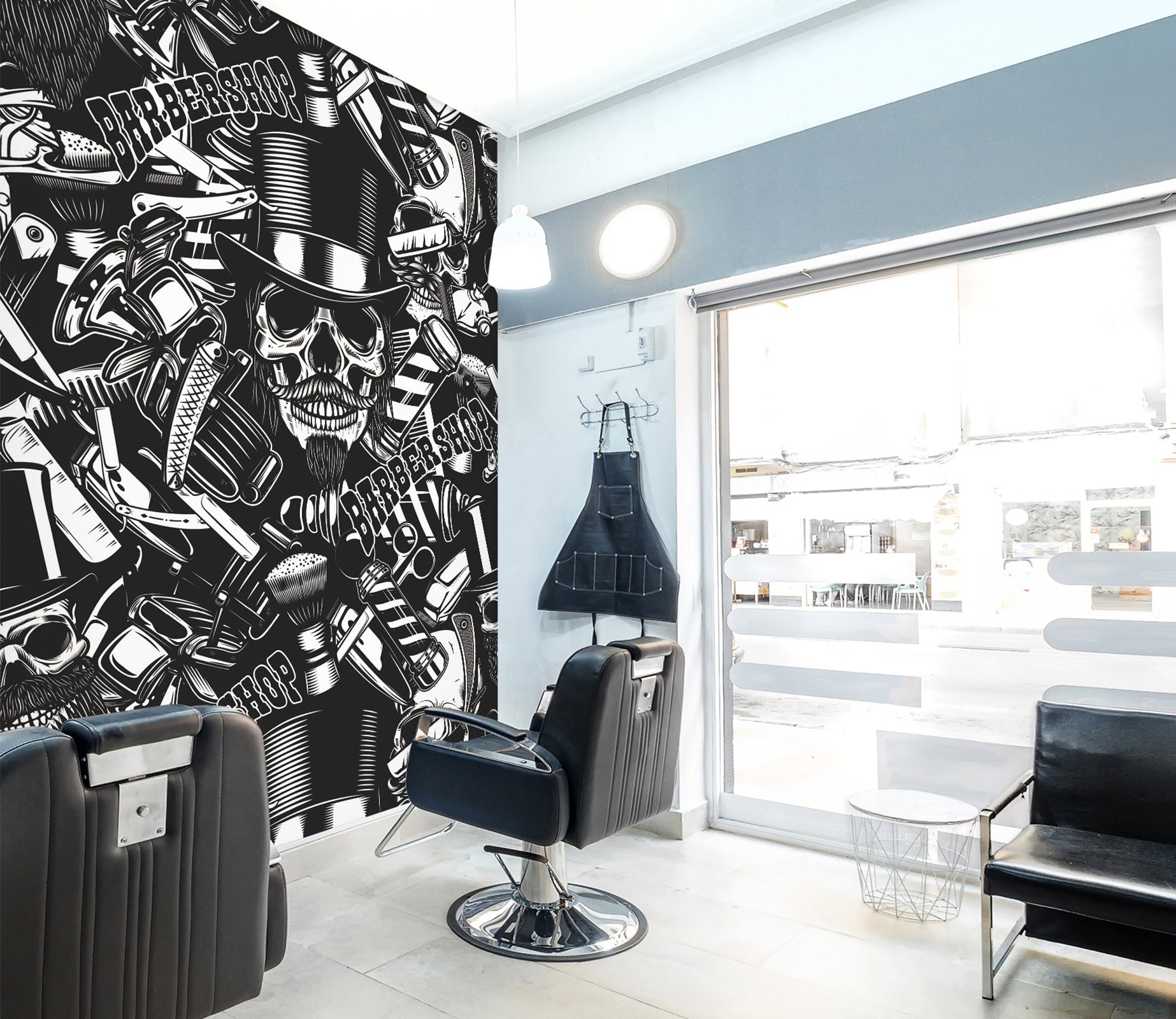 3D Skull Razor Scissors 115184 Barber Shop Wall Murals