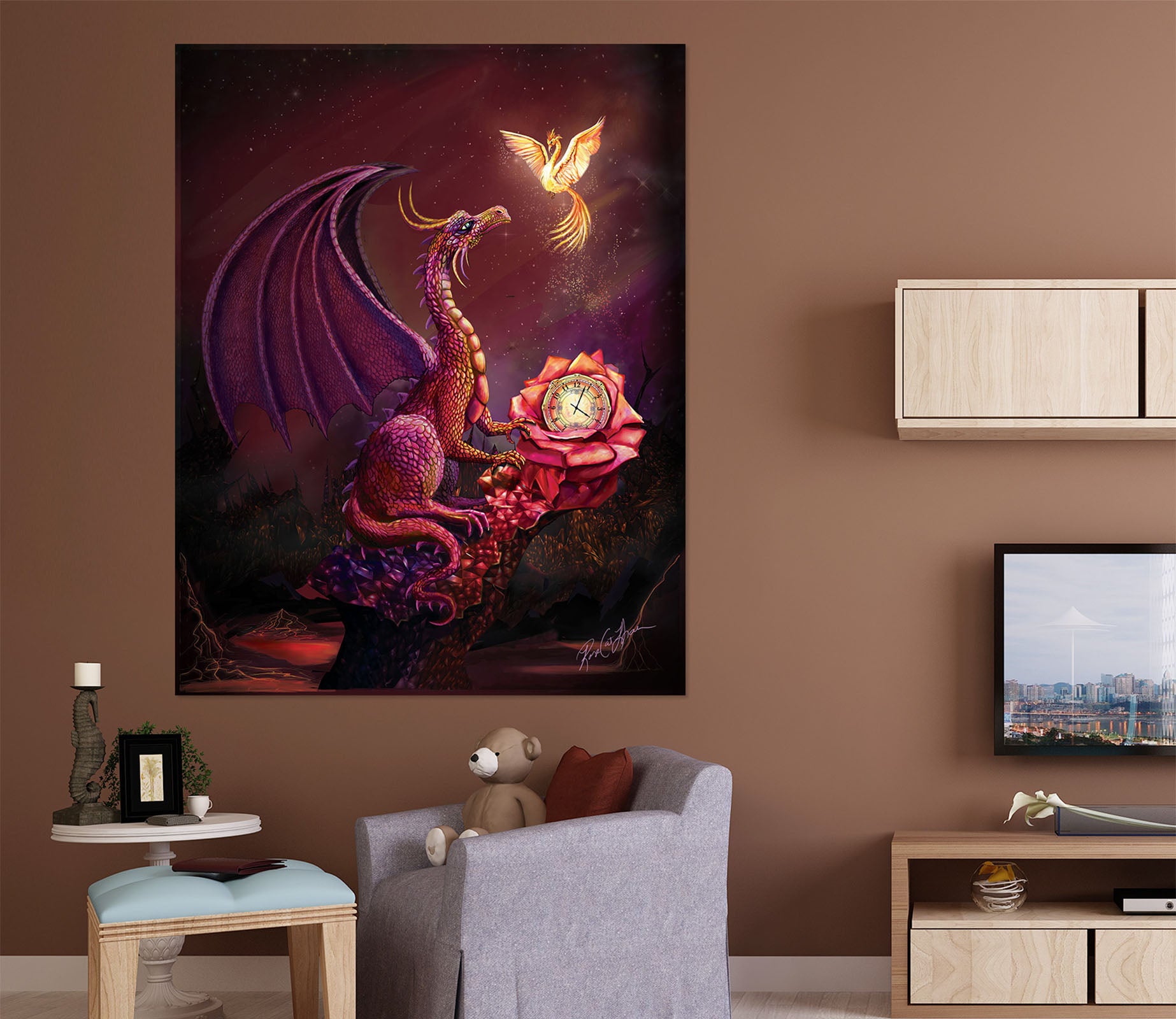 3D Flying Dragon 123 Rose Catherine Khan Wall Sticker