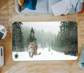 3D Snowfield Tree Leopard 69005 Animal Non Slip Rug Mat